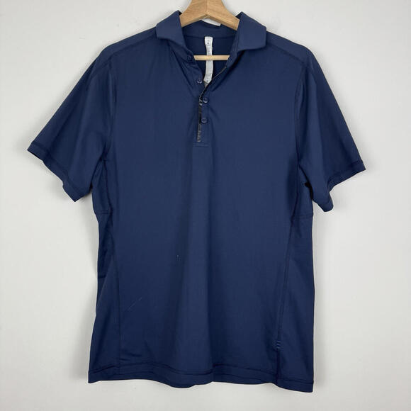Lululemon Evolution Polo Shirt Navy Blue Size M Four-Way Stretch Athletic Golf - Picture 1 of 8